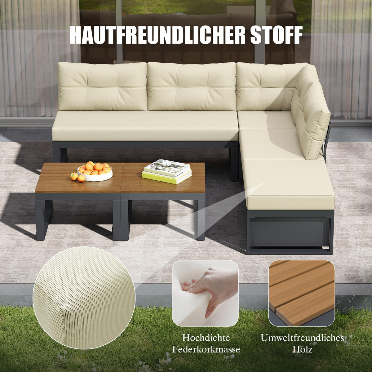GARTENMÖBELSET Modular Beige - Beige, Metall - ComfortXL