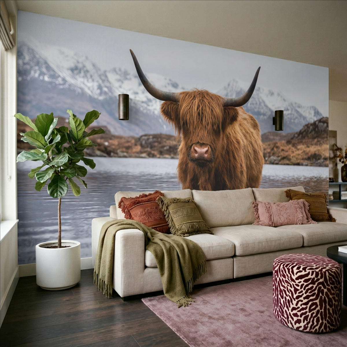 TAPETE - Schottischer Hochländer - Braun - Wasser - 450x240 cm - Braun, Papier (450/240cm) - OnlyWow