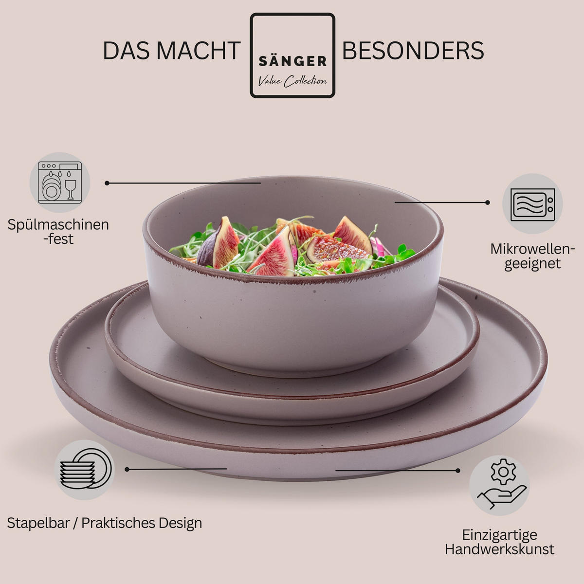 KOMBISERVICE BOMBAY BASALT - 20 teilig aus Steingut - Lila, Stein (27/9.5/27cm) - Sänger