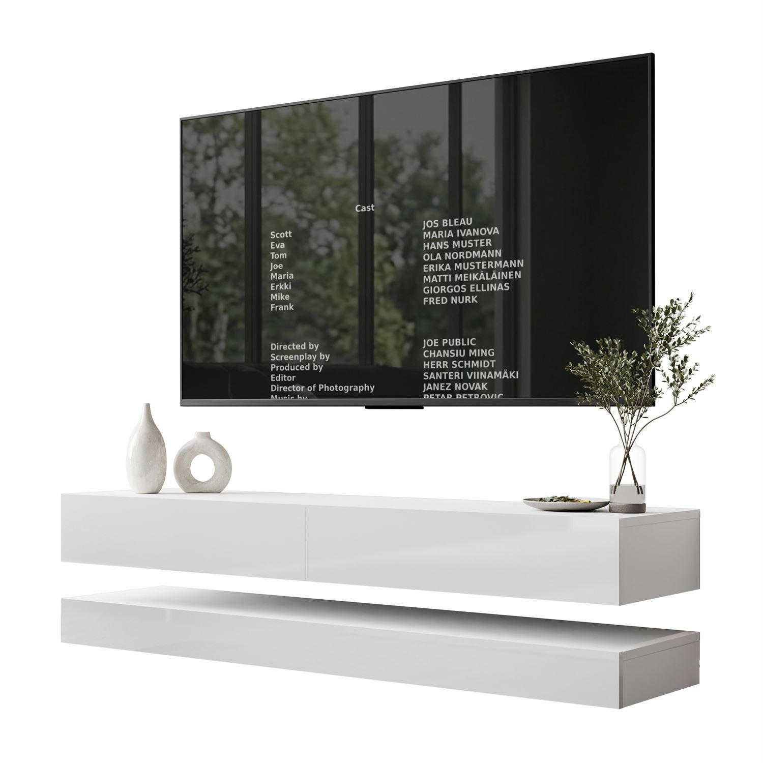 TV-RACK SKY 140 cm, Weiß hochglanz - Weiß, Holzwerkstoff (140/25/34cm) - Lookway