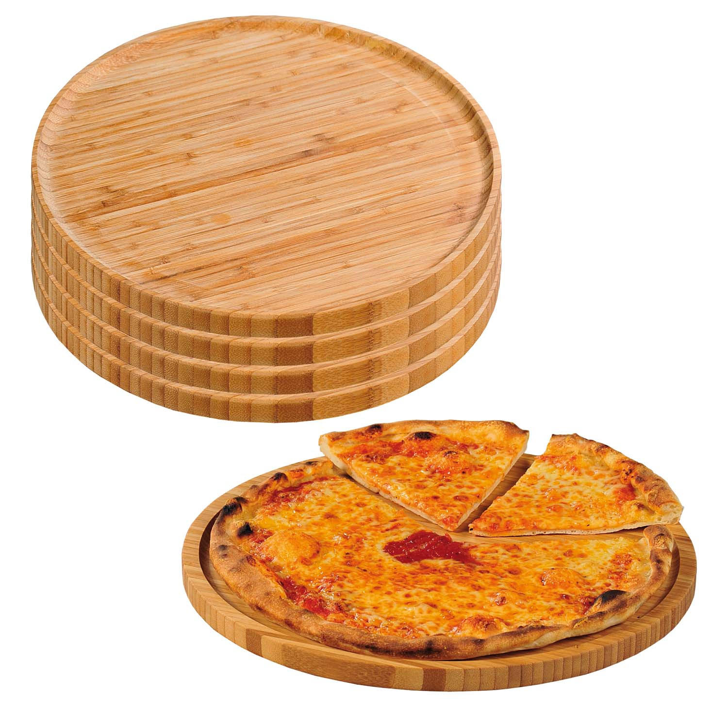 PIZZATELLER, 5 Stück - Bambus - Ø 32cm - Naturfarben, Holz (32cm) - Kesper