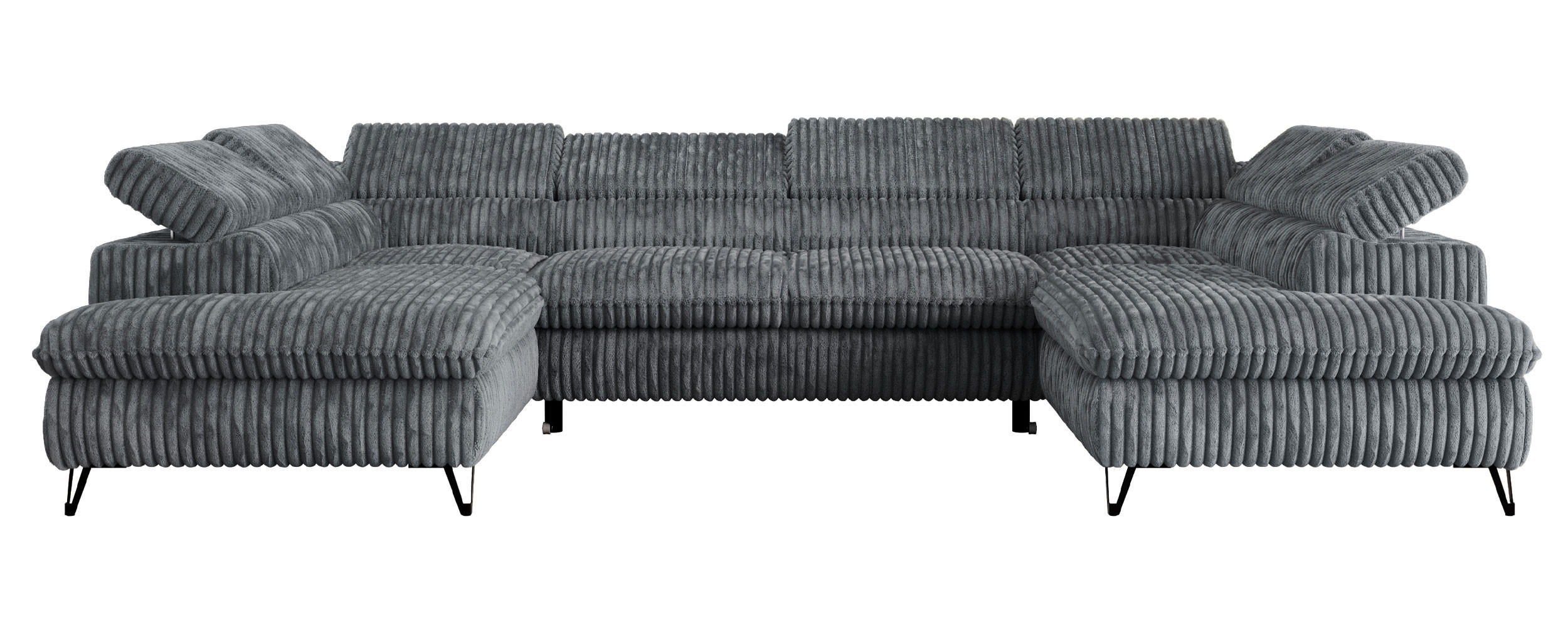 WOHNLANDSCHAFT PETER U Cord Dunkelgrau - Dunkelgrau/Schwarz, Textil/Metall (346/76/208cm) - MKS