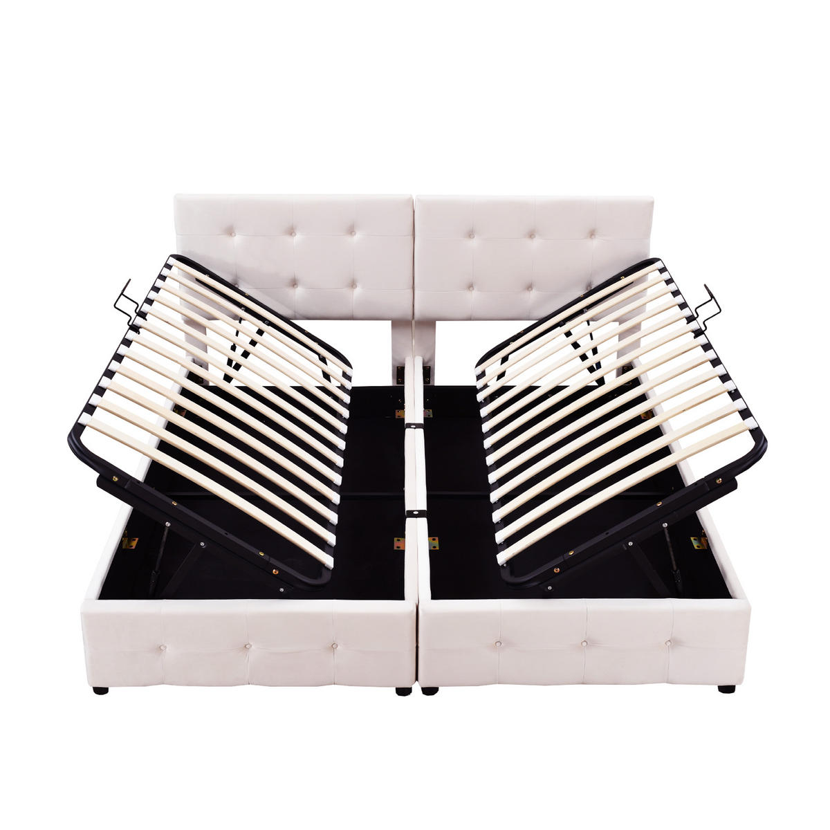 POLSTERBETT 180/200 cm hydraulisches Stauraumbett aus Samt in Beige - Beige, Textil (180/200cm) - OKWISH