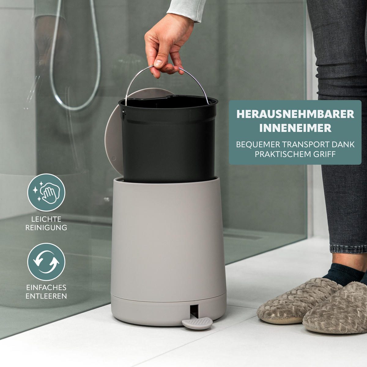 KOSMETIKEIMER TESERO, Kunststoff, taupe - Taupe, Kunststoff (22.5/25.5/25cm) - eluno