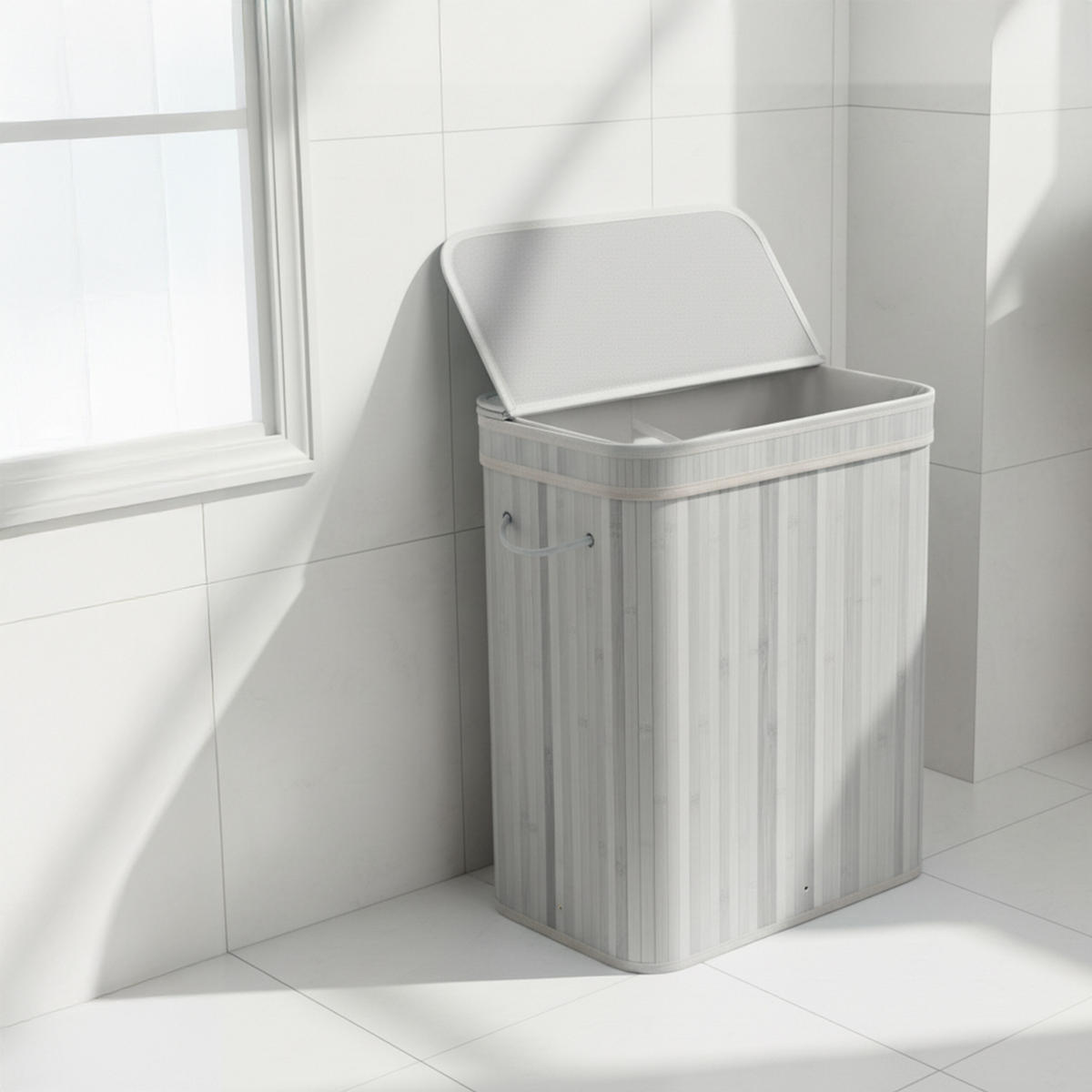 KÔŠ na prádlo - sivá, drevo/textil (32/52/63cm) - Relaxdays