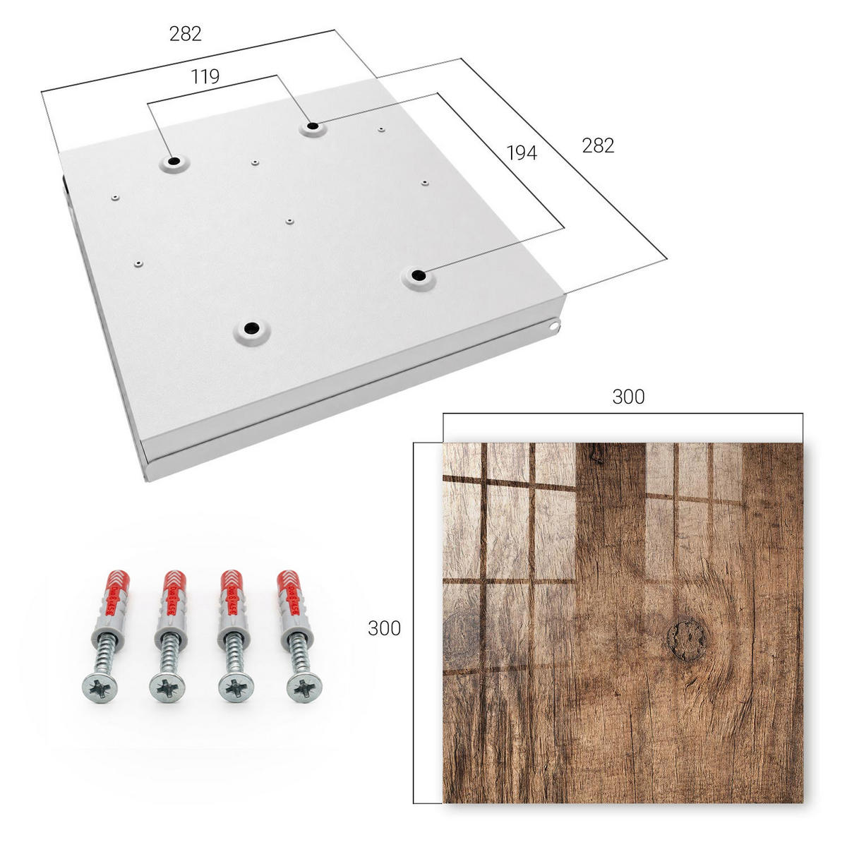 SCHLÜSSELBOX Weiß 30x30 cm – Türöffnung nach rechts - Holzstruktur - Braun, Metall (30/30/5cm) - TULUP
