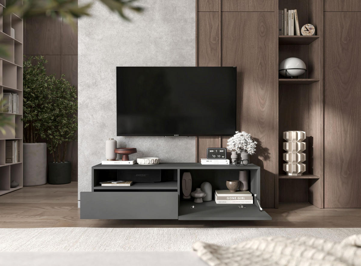 TV-SCHRANK Enjoy Graphit matt Loft Schublade 120 cm - Grau, Holzwerkstoff (120/37/35cm) - Meble Lindner