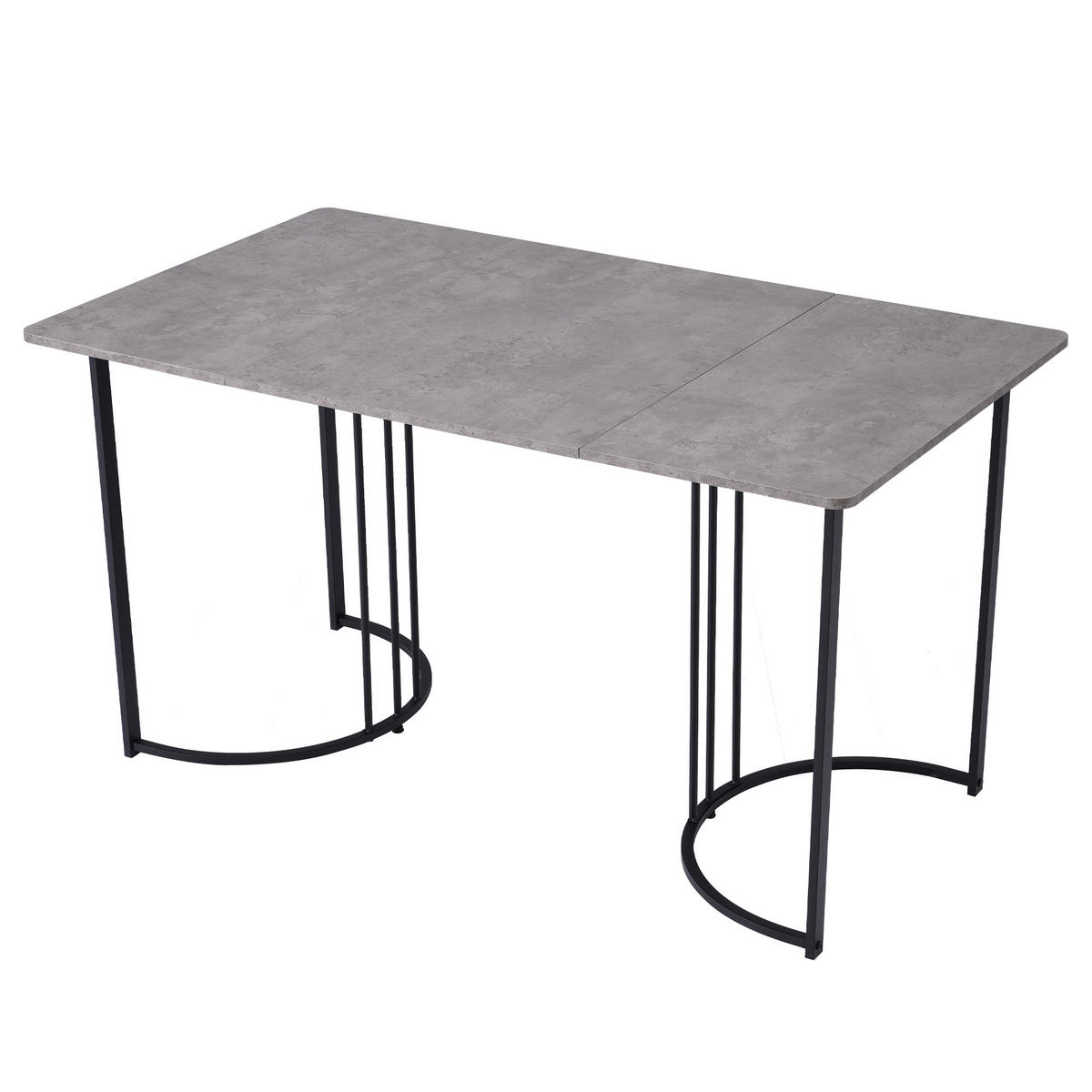 ESSTISCH 140x80x75 cm in Grau und Schwarz aus MDF mit Marmoroptik auf geometrischem Metallgestell - Grau, Holzwerkstoff (140/80/75cm) - Modfu