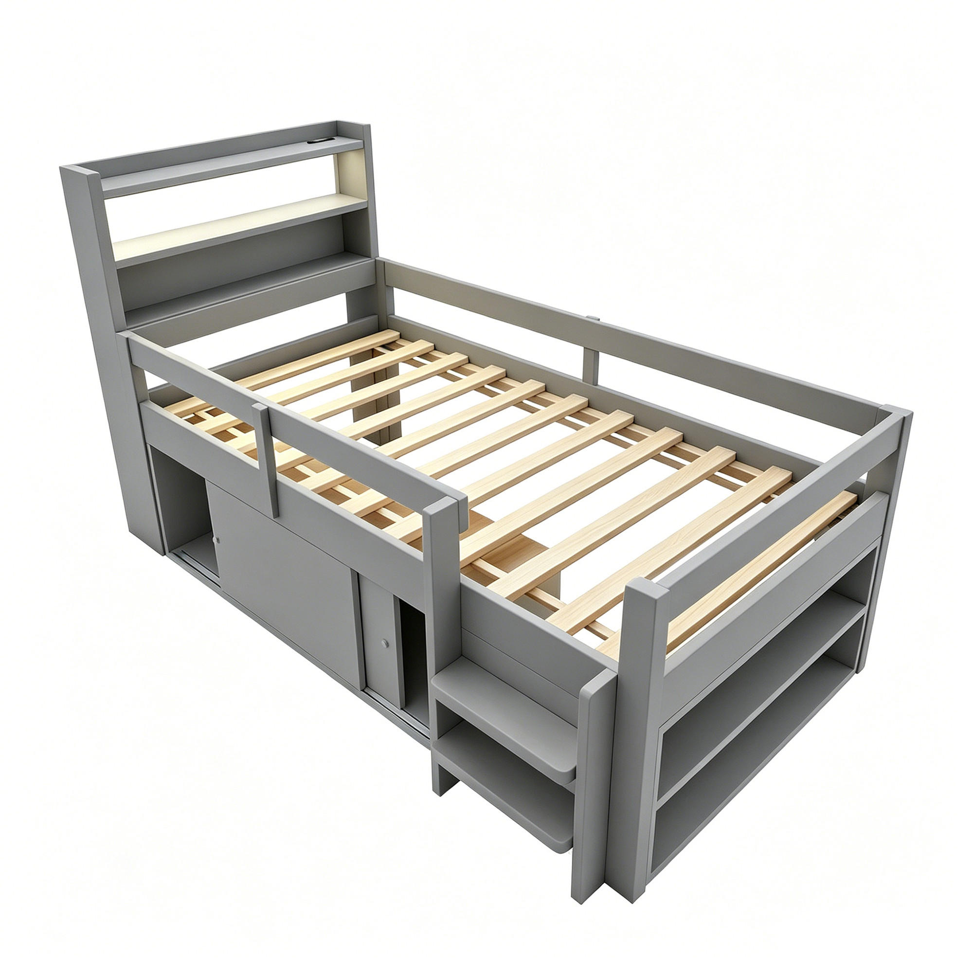 HOLZBETT 90/200 cm DE-32638 mit LED und Stauraum Grau - Grau, Holz (90/200cm) - ComfortXL