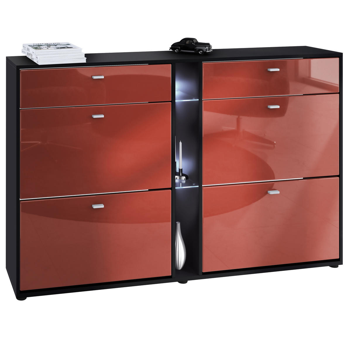 SCHUHSCHRANK Today Fronten in Bordeaux Hochglanz - Bordeaux, Holzwerkstoff (155.5/95/28cm) - Vladon