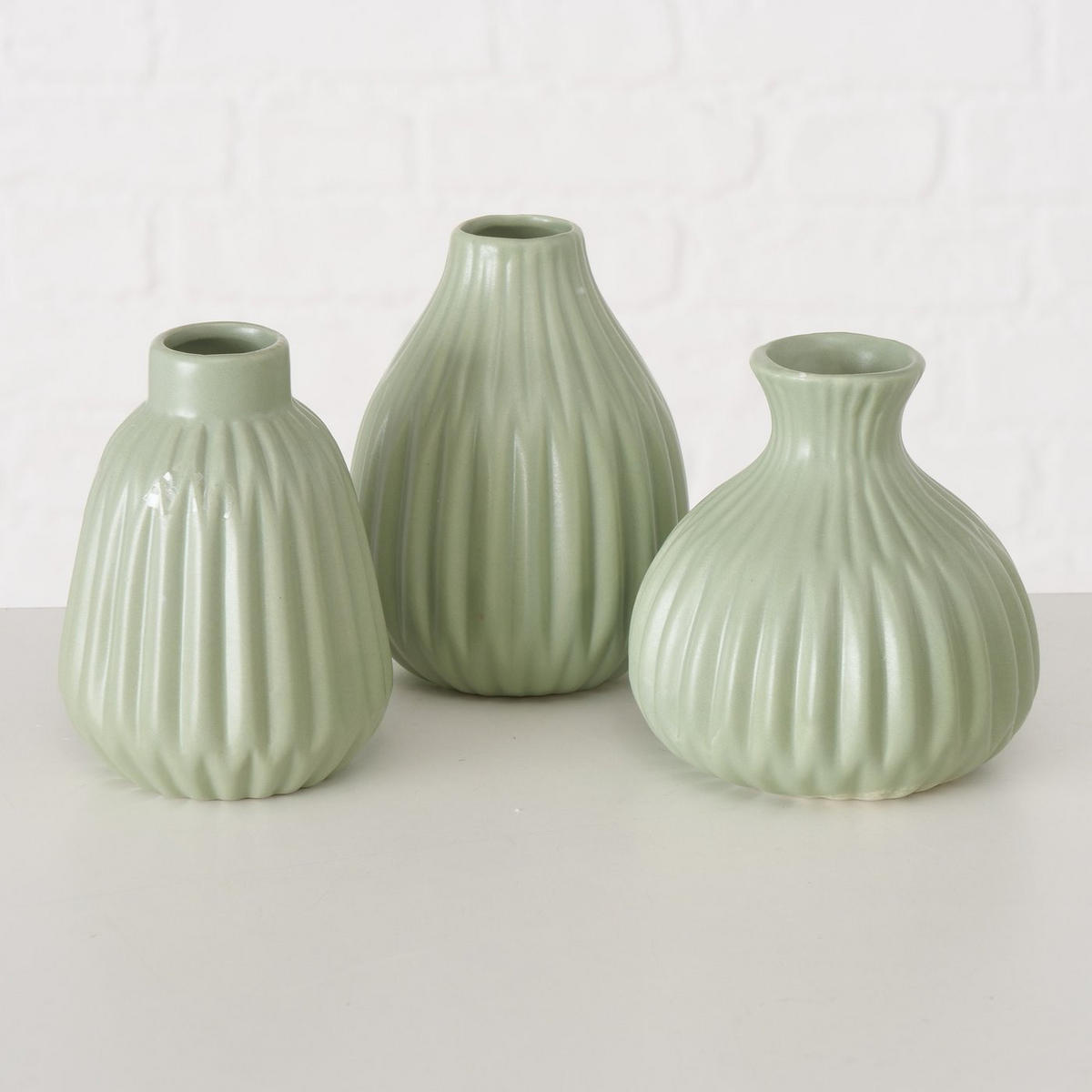 VASE Esko grün gestreift - Grün, Keramik (12cm) - Boltze Home