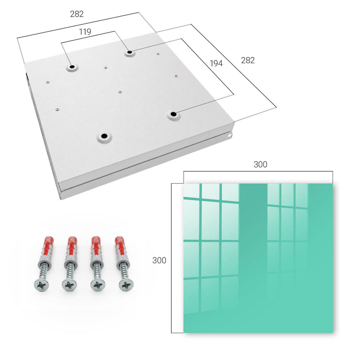SCHLÜSSELBOX Weiß 30x30 cm – Türöffnung nach rechts - Starke Minze - Türkis, Metall (30/30/5cm) - TULUP
