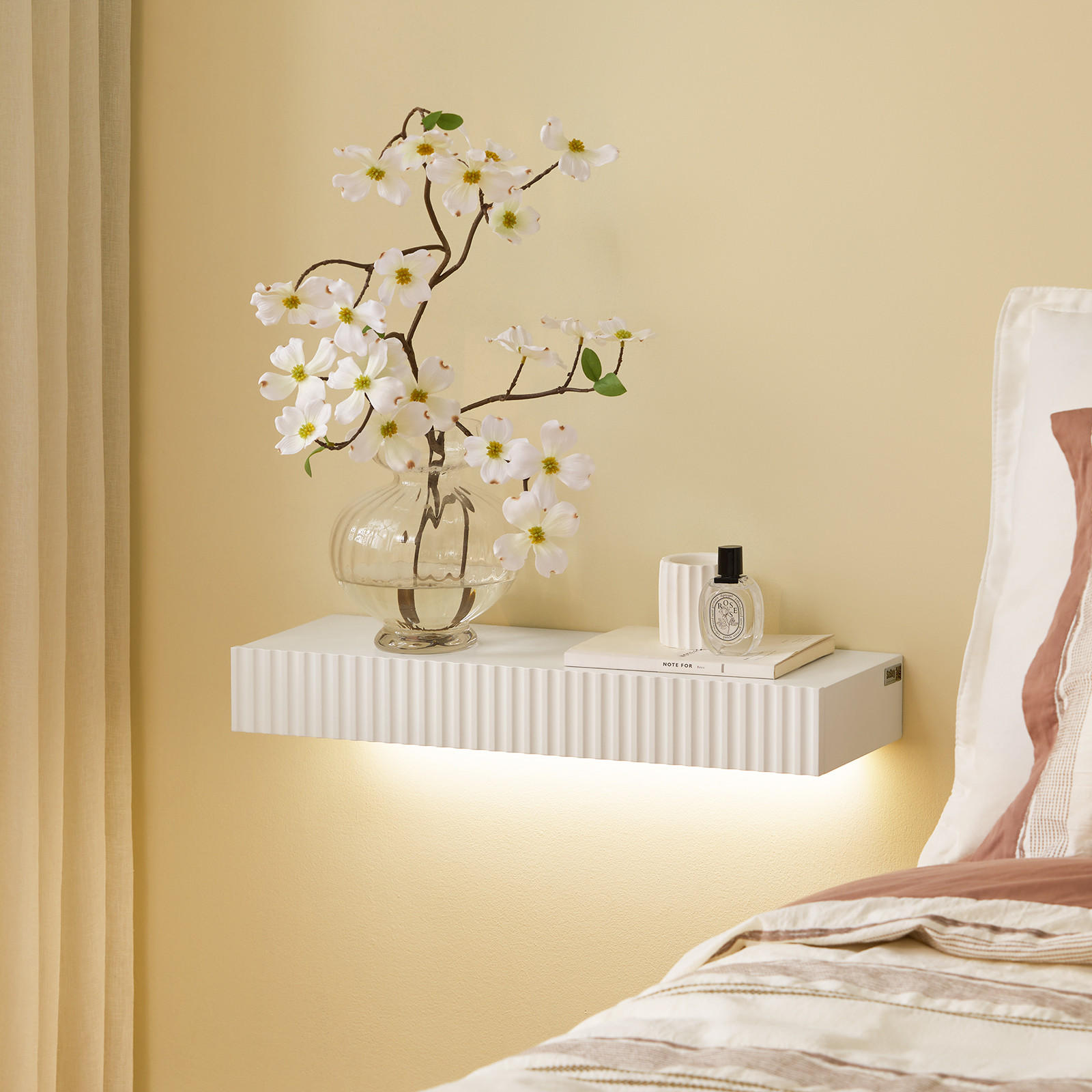 SCHWEBEREGAL mit Schublade Weiß, 60×20×8 cm - Weiß, Holzwerkstoff (60/8/20cm) - SoBuy