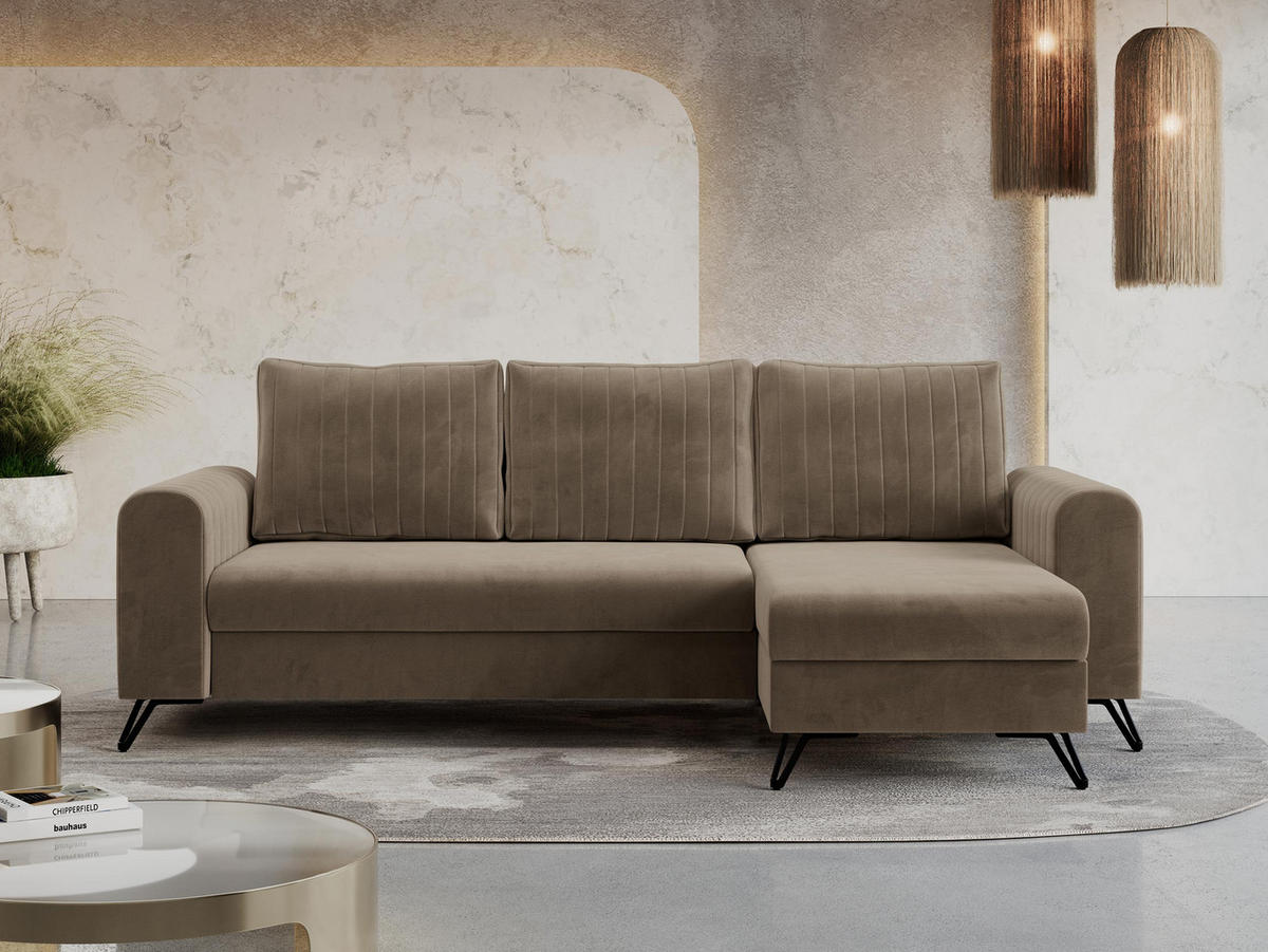 ECKSOFA Axel Velvet Braun - Schwarz/Braun, Textil/Metall (242/140cm) - MKS