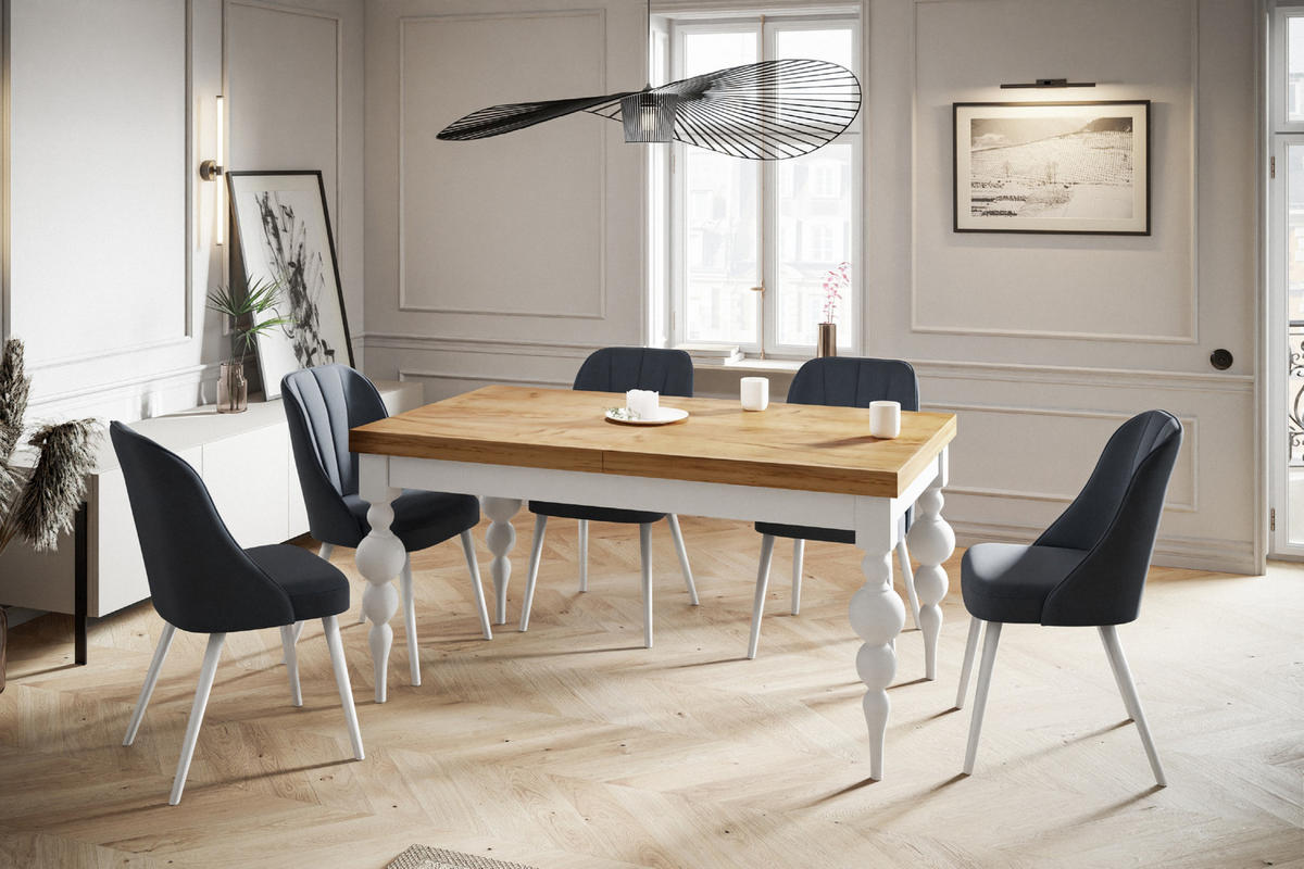 ESSZIMMERTISCH LENA, ausziehbarer Tisch 170-250X90X78,5 cm, Farbe: CRAFT, mit Tischbeinen in Farbe Weiß - Weiß/Braun, Holzwerkstoff (170/80/79cm) - Alpi-Möbel