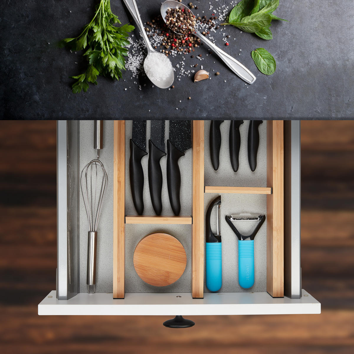 10tlg.SCHUBLADENTRENNER-SET - Hellbraun, Holz/Kunststoff (44/6/2cm) - Relaxdays