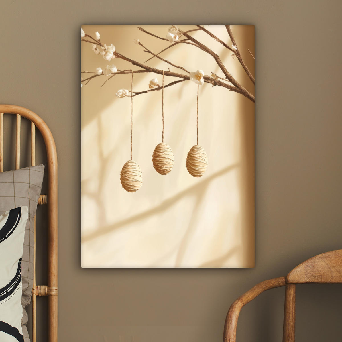 LEINWANDBILD Beige - Osterkuchen - Eier Wandbild Wohnzimmer 60x80 cm - Beige, Textil (60/80cm) - MuchoWow