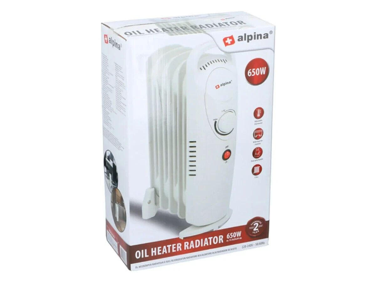 ÖLRADIATOR 650W Weiß 5 Rippen mit Thermostat, Elektroheizung, Radiator, Heizkörper, Raumheizer, Kompaktheizung, Heizgerät, Standheizung - Weiß, Kunststoff/Metall (23/38/13.5cm) - Alpina