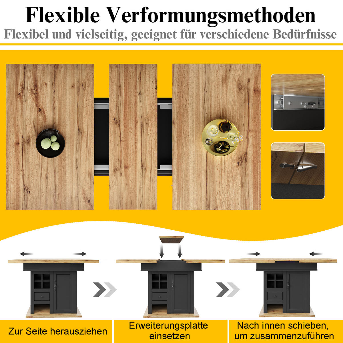 ESSTISCH 110-140/80/75 cm Schwarz, Natur aus MDF mit Ausziehfunktion - Schwarz, Holzwerkstoff (140/80/75cm) - OKMYHOME