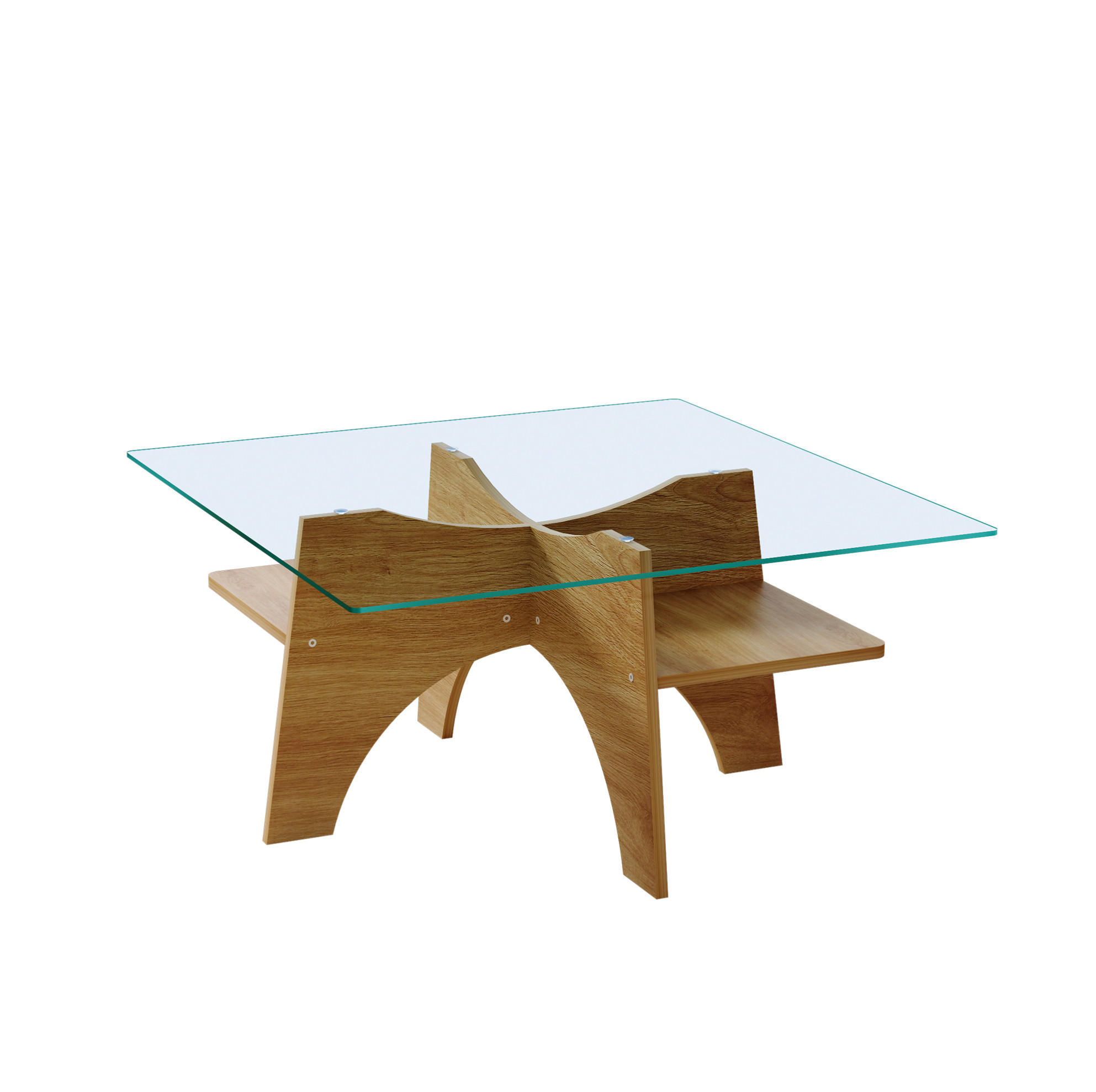 COUCHTISCH aus MDF und Sicherheitsglas 80x80x40 cm in Naturfarben - Naturfarben, Glas (80/80/40cm) - Modfu