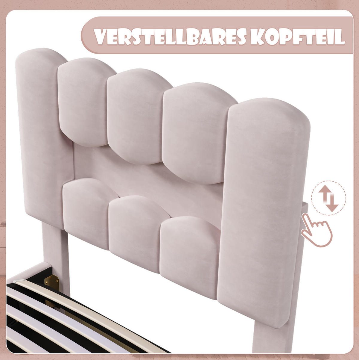 POLSTERBETT 90/200 cm mit LED-Beleuchtung, hydraulischem Bettkasten und verstellbarem Kopfteil aus Samt, Rosa - Rosa, Textil (90/200cm) - Redom
