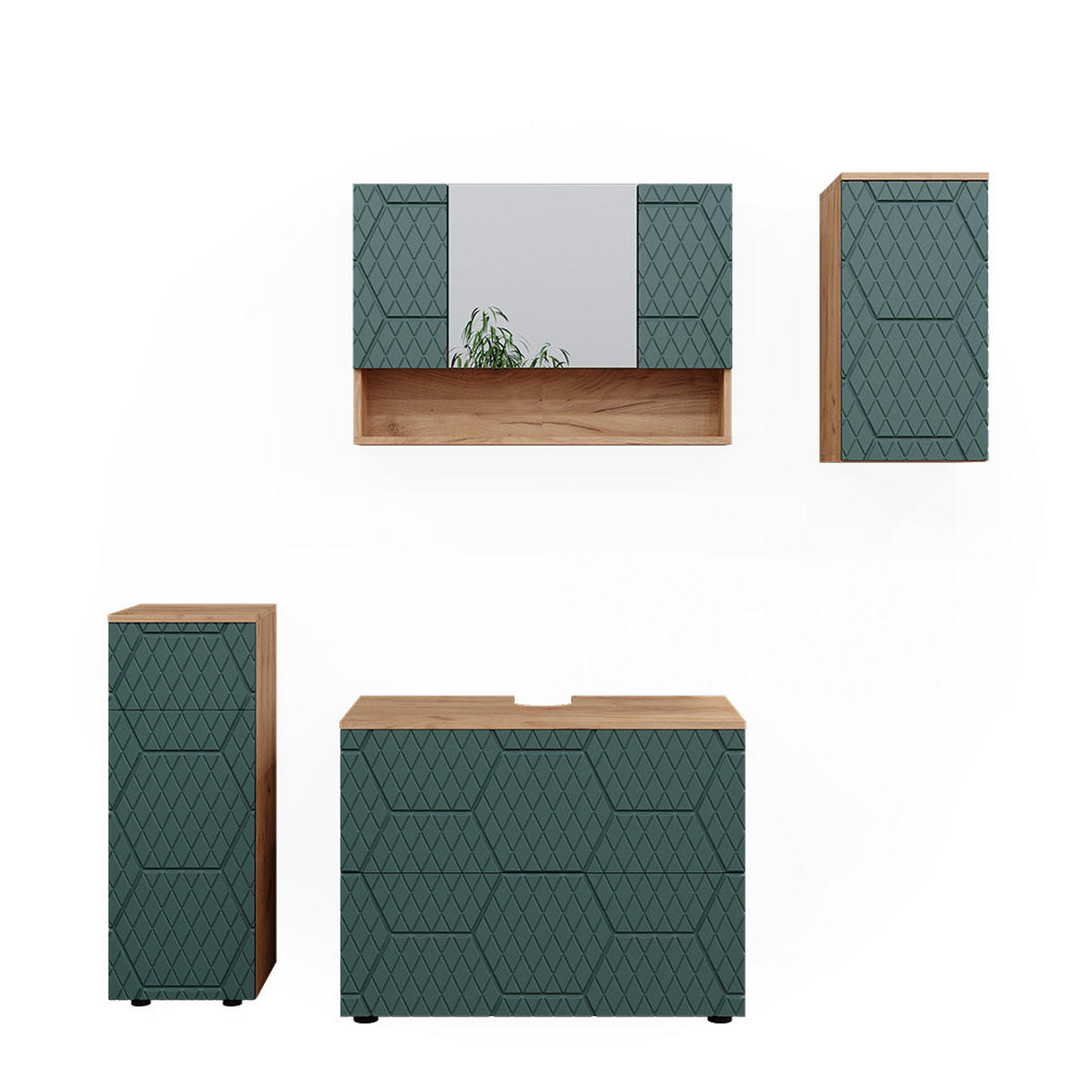 BADMÖBEL-SET Irma Grün 4 Teile - Honigeiche/Grün, Holzwerkstoff (80/58.6/41cm) - Vicco