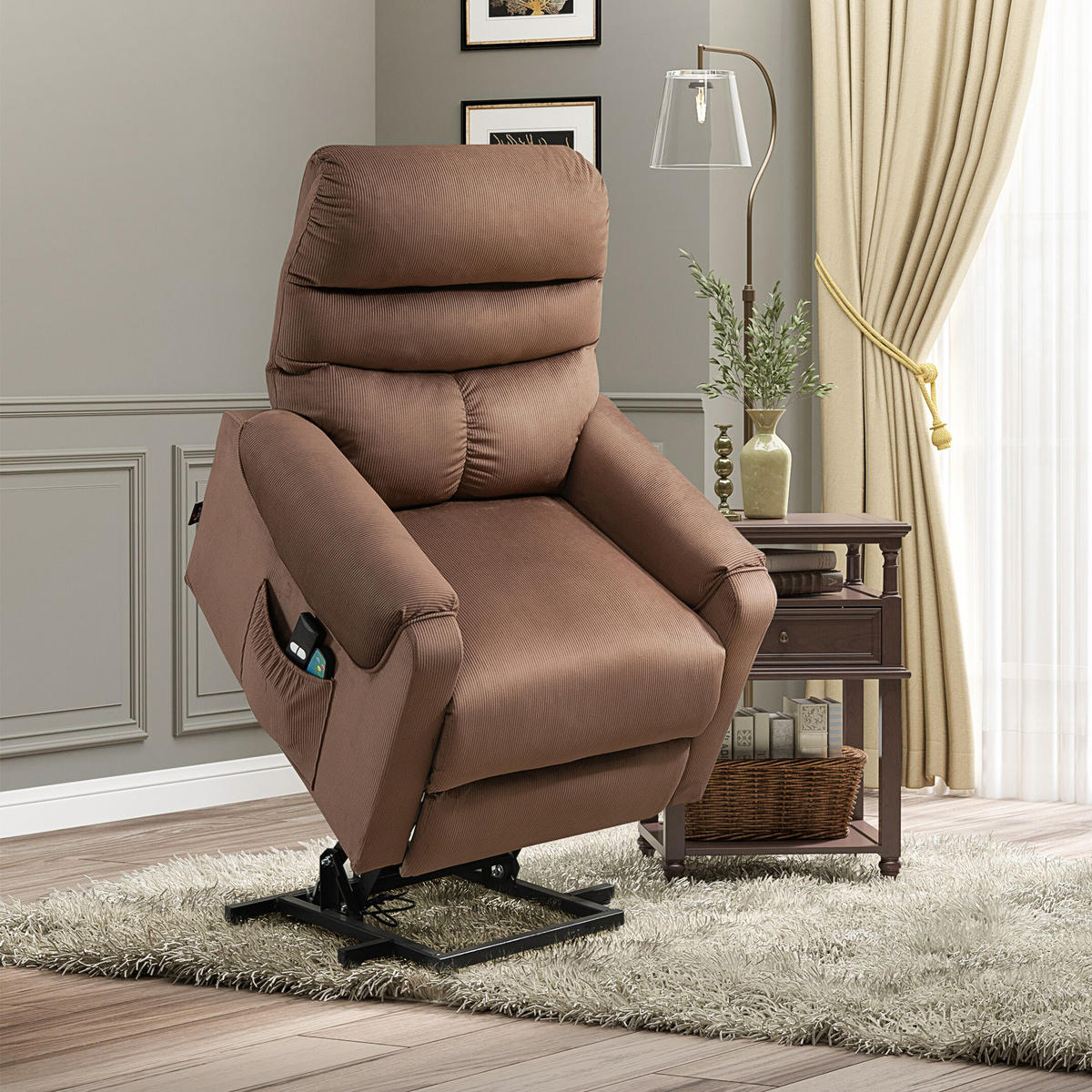 FERNSEHSESSEL Sessel mit Aufstehhilfe mit Massagefunktion Heizung Braun - Schwarz/Braun, Textil/Metall (97/103/79cm) - HOMCOM
