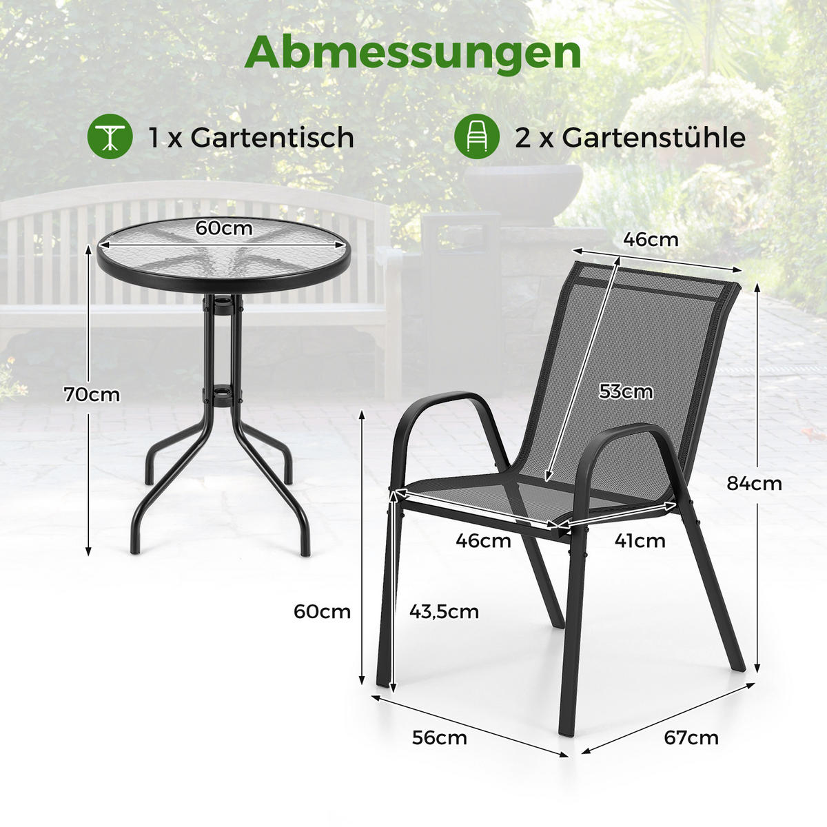 BALKÓNOVÝ NÁBYTOK Sada na balkón (3-dielna) - sivá, kov (67/83/55cm) - COSTWAY