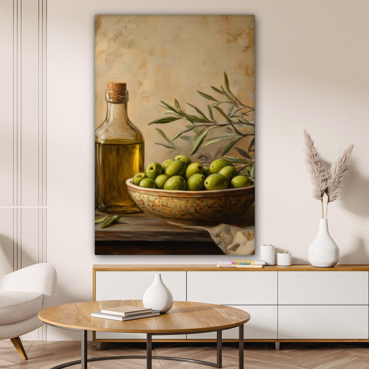 LEINWANDBILD Oliven - Stilleben - Vintage Deko XXL 80x120 cm - Olivgrün, Textil (80/120cm) - MuchoWow