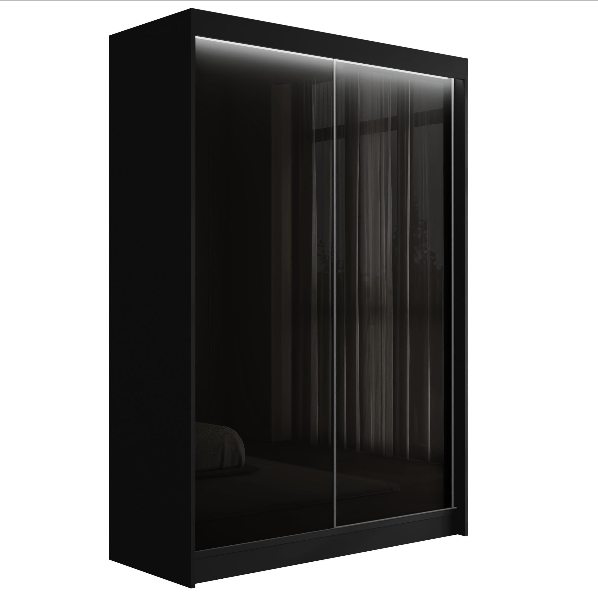 KLEIDERSCHRANK PEKA mit LED - 150 cm - Schwarz - Schwarz, Holzwerkstoff (150/215/61cm) - ALTDECOR