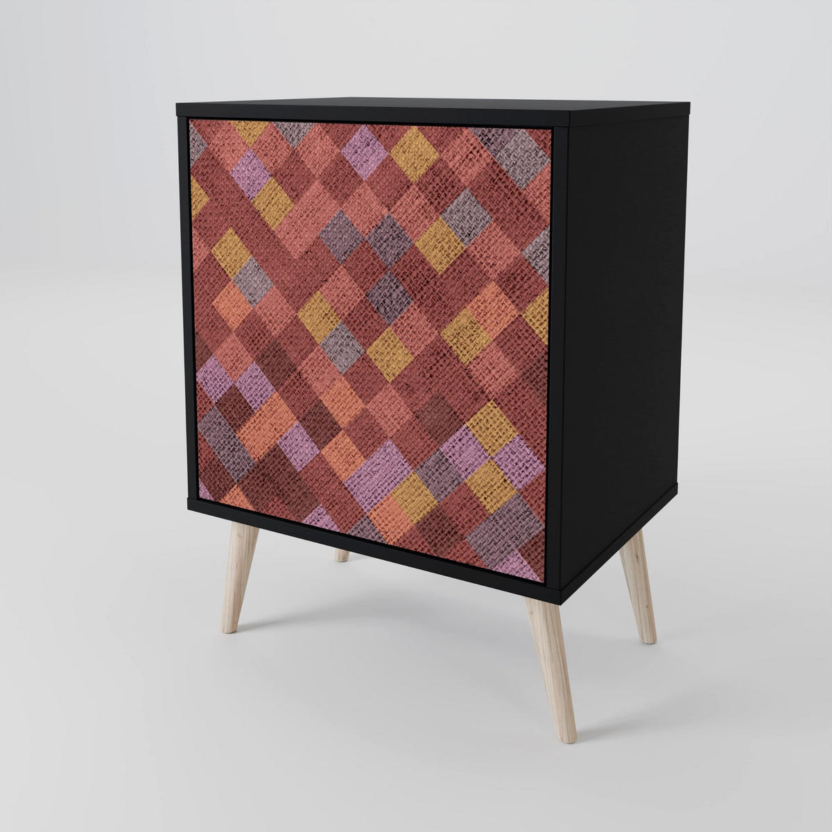 SIDEBOARD PAINTED SQUARES, Schwarz, 57,5x42x70,5 cm, Schwarze Metall-Sternfüße - Multicolor/Schwarz, Holzwerkstoff/Metall (57.5/70.5/42cm) - SpaceRebels
