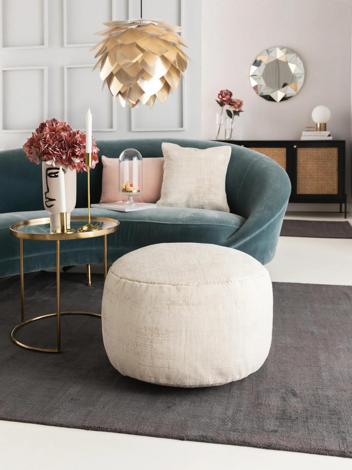 TABURE Nova kremna 55x55x30 cm - krem, tekstil (55/30/55cm) - benuta Pure