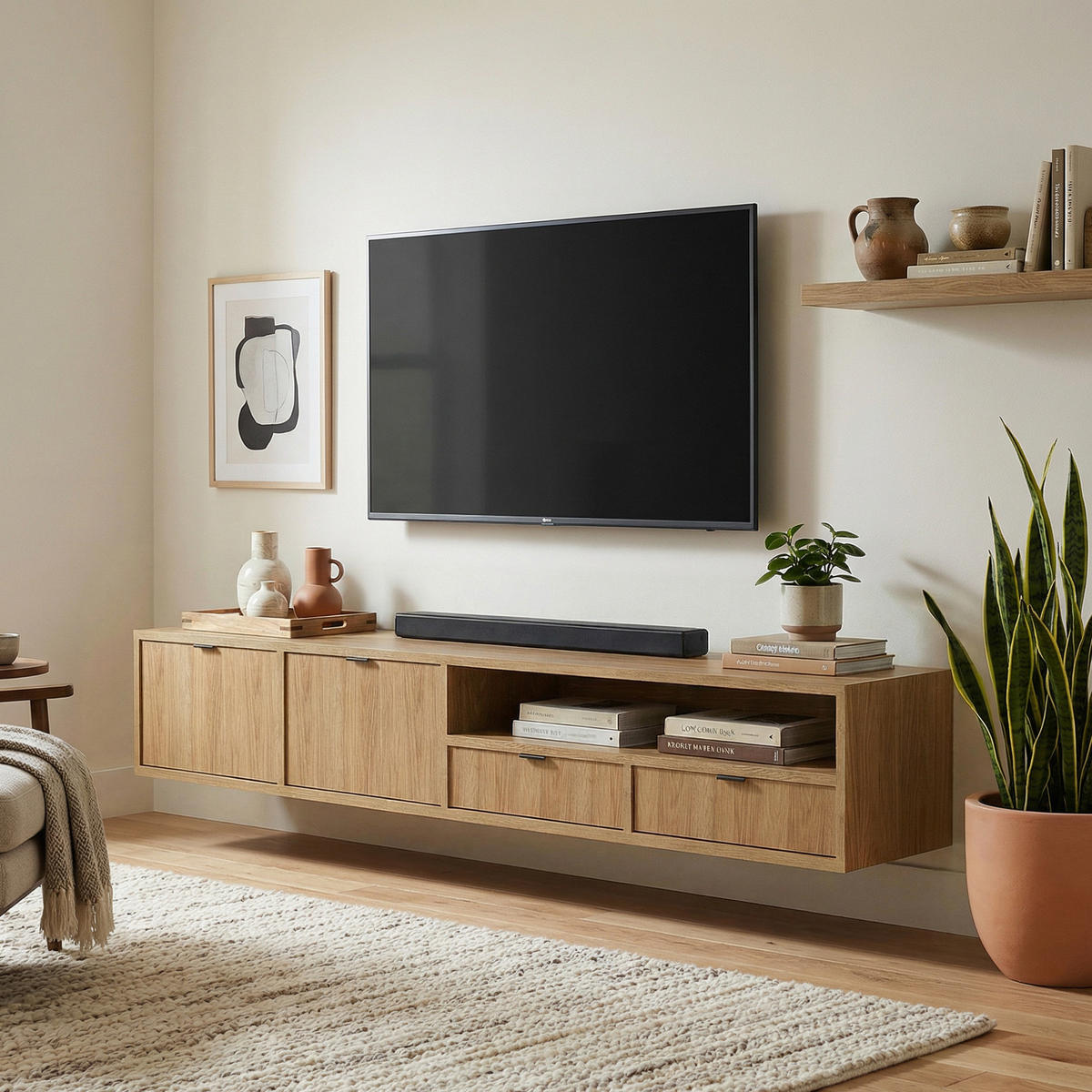 HÄNGELOWBOARD Evron mit 2 Schubladen und 2 Türen, 200 cm, Hikora Eiche - Eichefarben, Holzwerkstoff (200/35/40cm) - Beautysofa