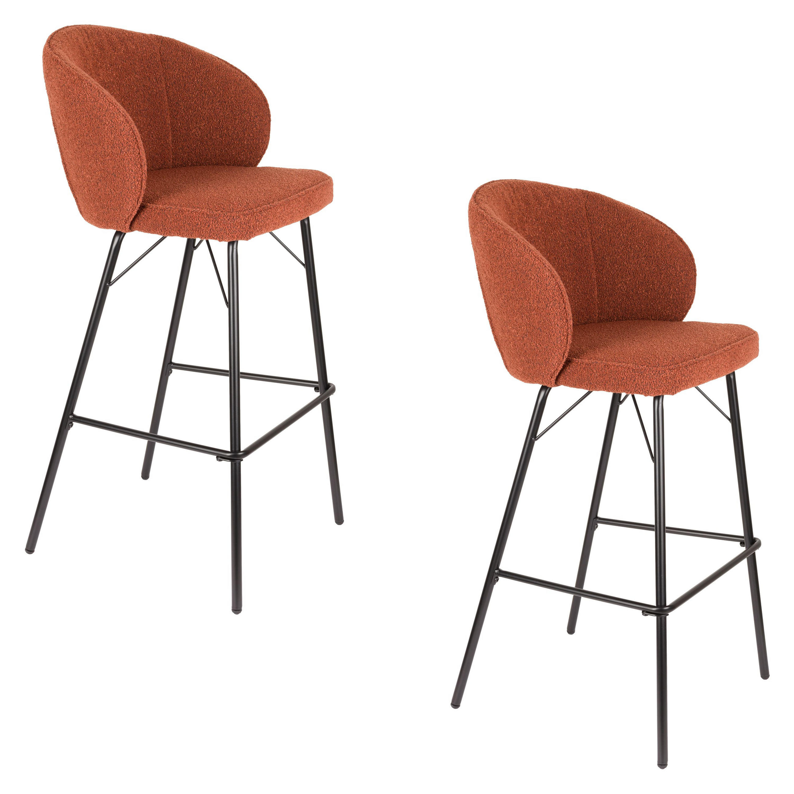 BARHOCKER Joa mit Rückenlehne 75 cm Bouclé Terra - 2 er Set - Rot/Braun, Kunststoff (52/100/50cm) - Housecraft Living