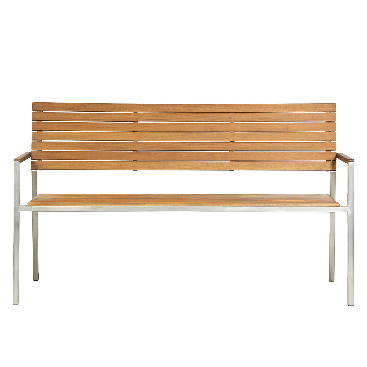 GARTENBANK - Teak massiv / Edelstahl - Silberfarben/Braun, Holz/Metall (151/86/55cm) - home24