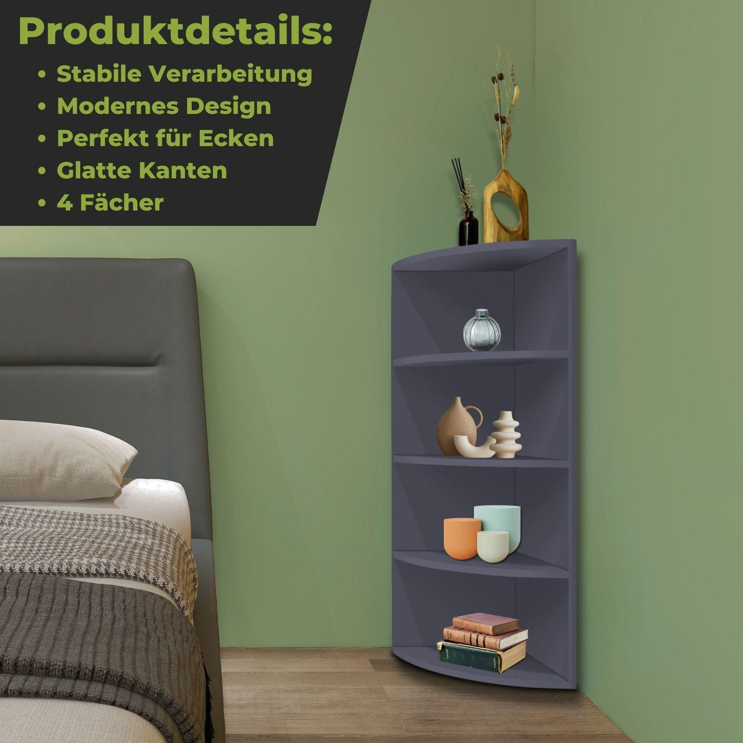 ECKREGAL CORNER 120 Holz Anthrazit 4 Etagen 40/40/120 cm - Anthrazit, Holzwerkstoff (40/120/40cm) - Coemo