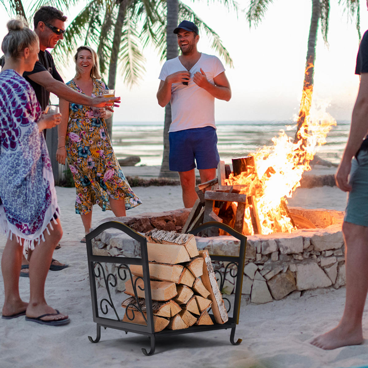 KAMINHOLZREGAL Schwarz - Schwarz, Metall (33/40/43cm) - COSTWAY