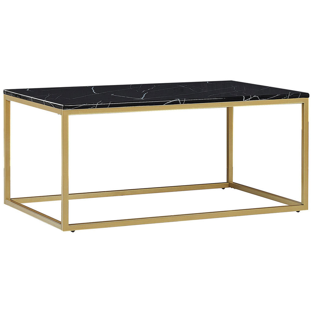 Beliani KONFERENČNÍ STOLEK Mramor Look černý/zlatý obdélníkový 60/100 cm Delano