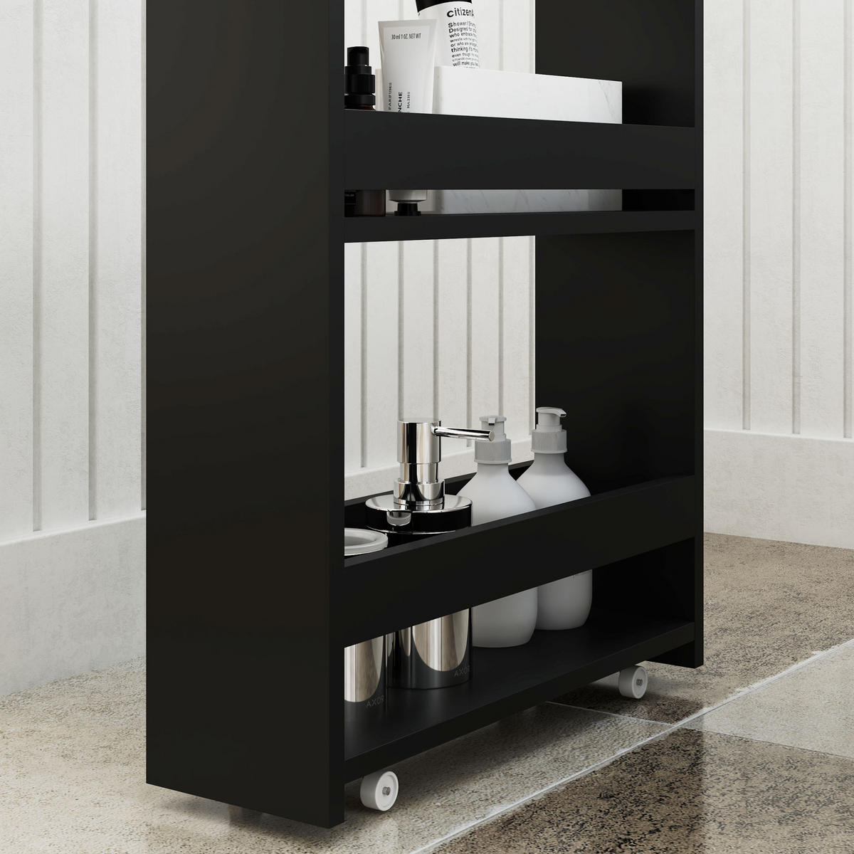 SERVIERWAGEN DE-12437 mit rollen 3 Ebenen 48/15/80 cm Schwarz - Schwarz, Holzwerkstoff (15/80/48cm) - ComfortXL