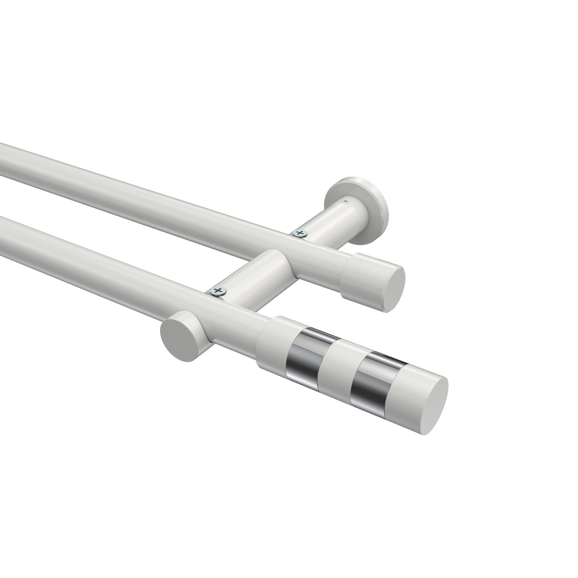 GARDINENSTANGE Platon Mavell 400 cm (geteilt in 2 x 200 cm), 2-läufig (ohne Ringe), 20 mm Ø Weiß - Chromfarben/Weiß, Metall (400cm) - INTERDECO