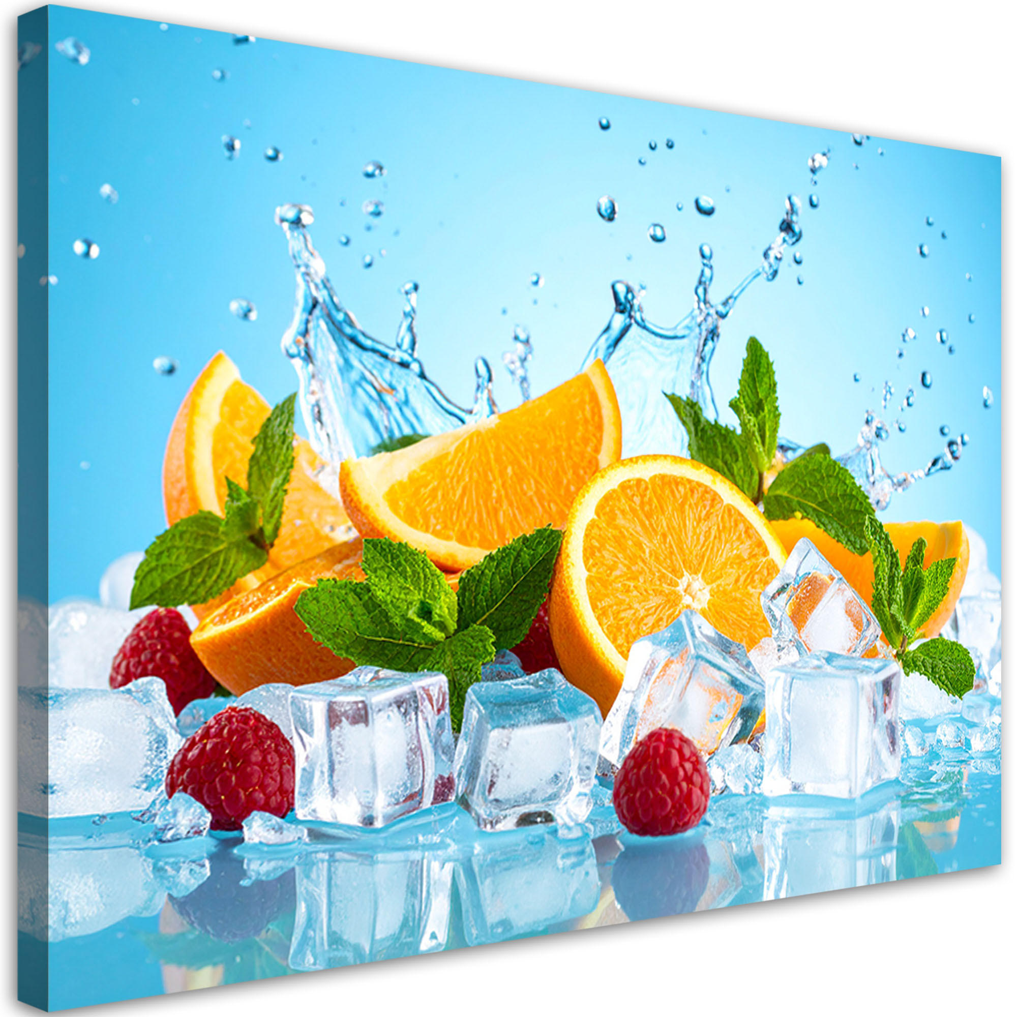 LEINWANDBILD Orangen Früchte in Eis 120x80cm - Multicolor, Textil (120/80cm) - Feeby