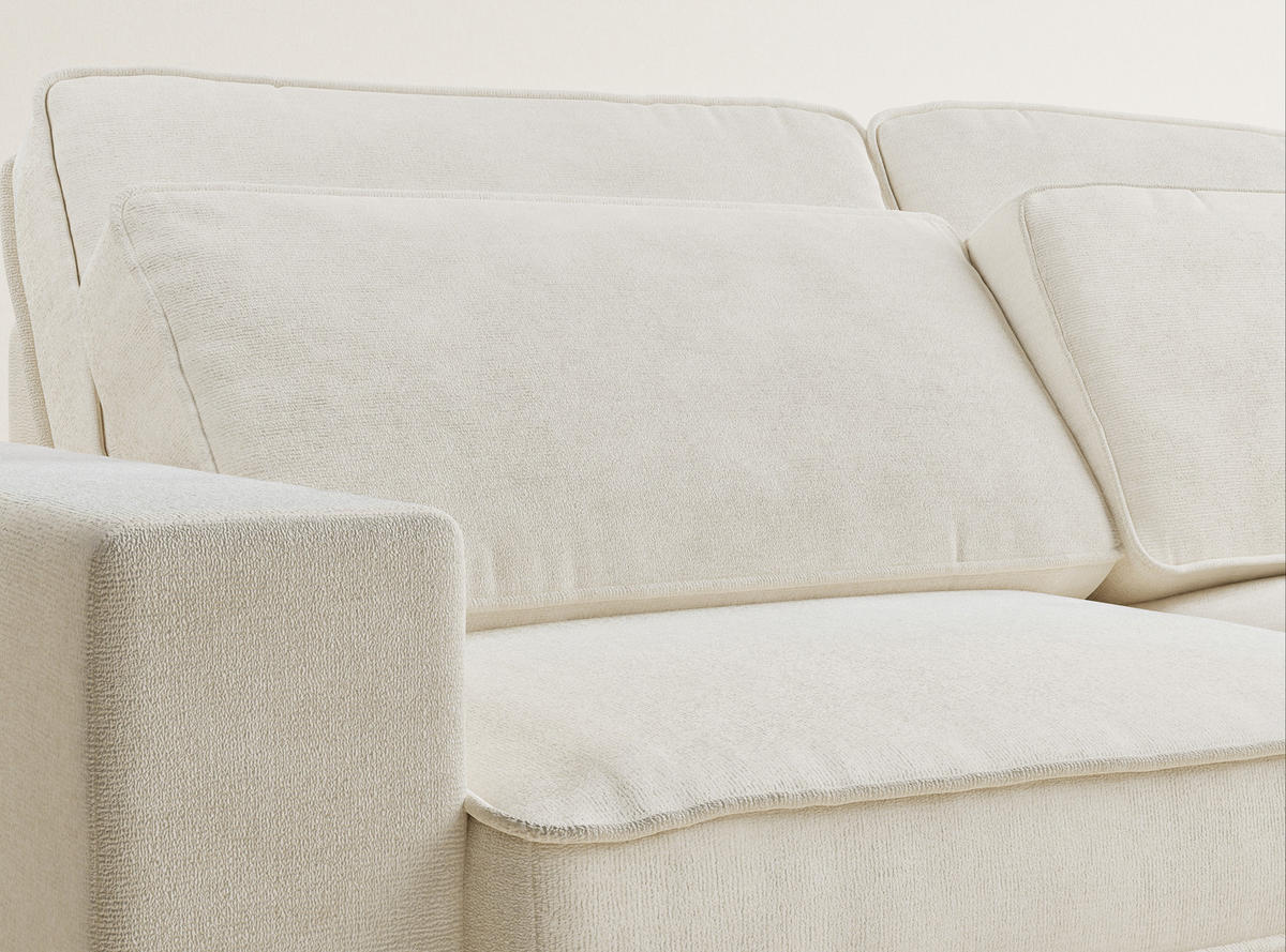 ECKSOFA Kirou Creme Chenille-Stoff - Rechts Seite - Creme/Schwarz, Holz/Holzwerkstoff (311/225cm) - Maison de Reve