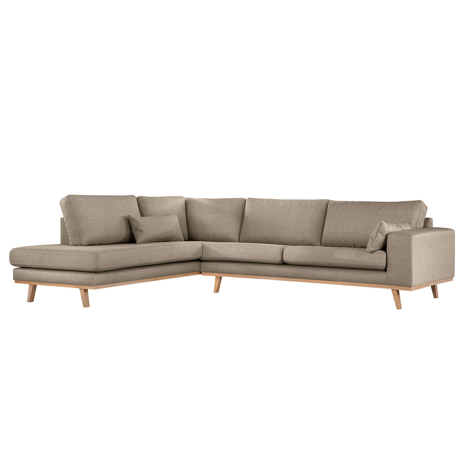ECKSOFA mit Ottomane - Taupe/Buchefarben, Buchenholz/Textil (287/219cm) - home24