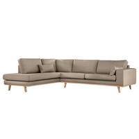 ECKSOFA mit Ottomane - Taupe/Buchefarben, Buchenholz/Textil (287/219cm) - home24
