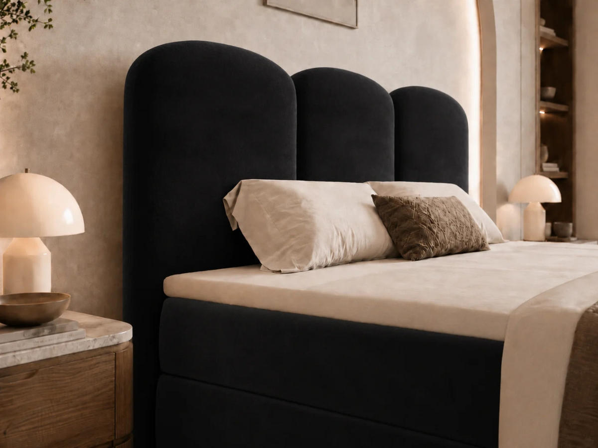BOXBETT ROYAL 160x200 cm in Schwarz, Bettkasten, Topper, Velvet-Stoff - Schwarz, Holz/Textil (160/200cm) - EMLAR Home