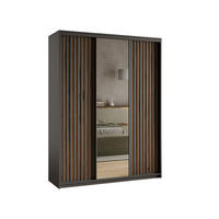 SCHWEBETÜRENSCHRANK ORRA 150/205/60 cm 3-türig mit Spiegel und Lamellen Schwarz - Eiche Wotan/Schwarz, Holzwerkstoff (150/205/60cm) - MASSENO
