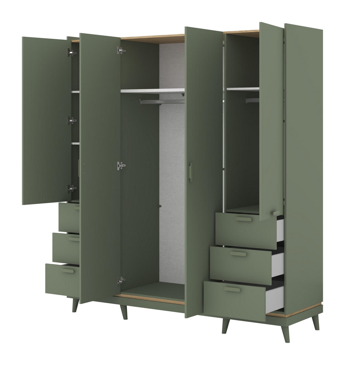 DREHTÜRENSCHRANK ACARA 190/214.5/57,4 cm 4-türig Grün - Grün, Holzwerkstoff (190/214.5/57.4cm) - MASSENO