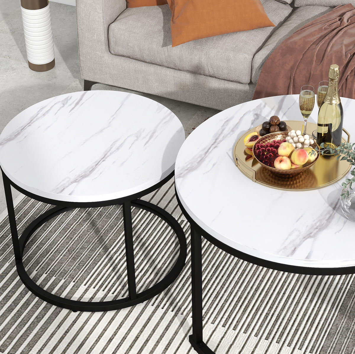 COUCHTISCH 2er-Set, MDF mit Marmoroptik, verschachtelbar, 50/70,5 + 45,5/44 cm, Weiß - Weiß, Holzwerkstoff (71/71/50cm) - Redom