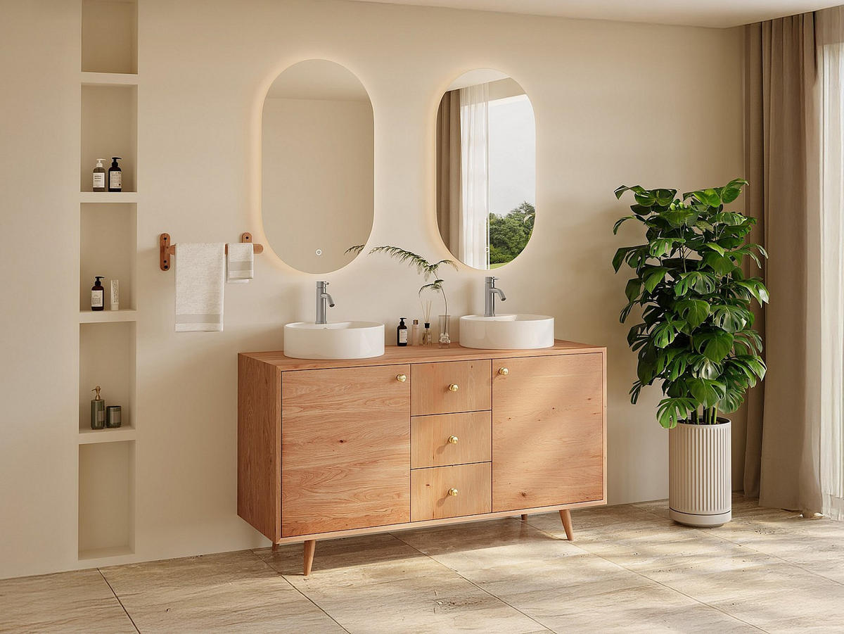 WASCHBECKENUNTERSCHRANK - 145cm x 50.5cm - Massivholz - naturfarben hell - ZARENO - Naturfarben, Holz (145/80/50.5cm) - Vente-Unique