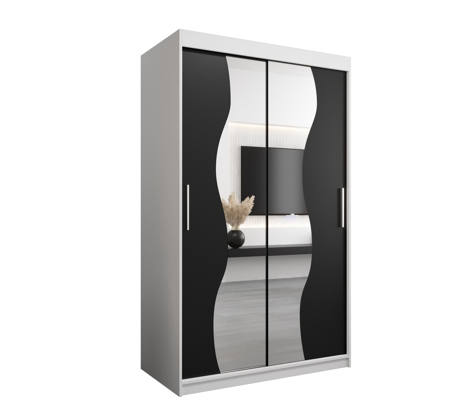 SCHWEBETÜRENSCHRANK 200/120/62 2-türig - Silberfarben/Schwarz, Holz/Kunststoff (120/200/62cm) - Abiks Möbel